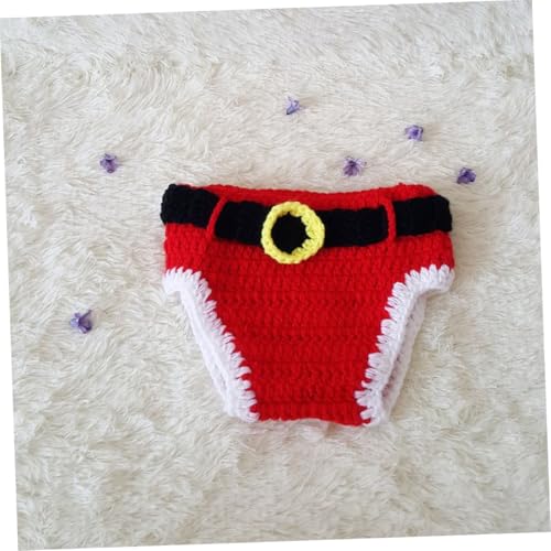 LOORGVEL 3 Stück Handgestrickte Neugeborenen Fotografie Requisiten Teiliges mit Weihnachtsmütze Hose und Schuhen für Junge Mädchen Weiche Acrylon Kleidung für Festliche Babyfotos und von LOORGVEL