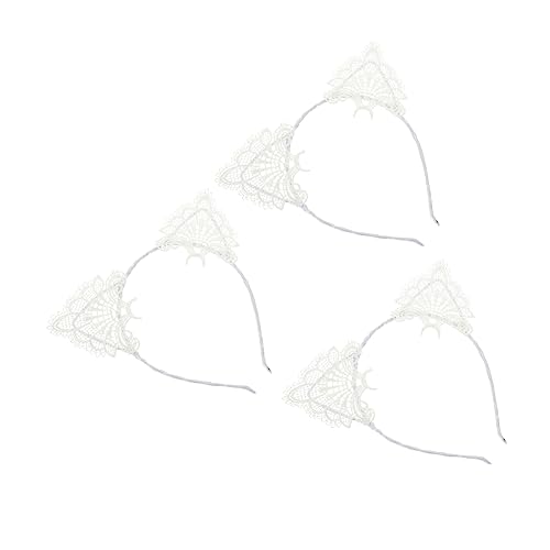 LOORGVEL 3 Stück Katzenohren Haarreif aus Spitze Dekorative Haarbänder für Damen für Partys Cosplay und Alltagsmode von LOORGVEL