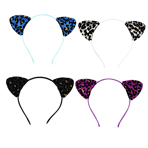 LOORGVEL 4 Stück Glitzerndes Katzenohr Haarreif Teilig mit Leopardenmuster Schimmerndes Party Accessoire für Damen Bequemes Hochwertiges Stirnband für Fasching und Cosplay LOORGVEL 4 Stück Glitzerndes Katzenohr Haarreif Teilig mit Leopardenmuster Schimmerndes Party Accessoire für Damen Bequemes Hochwertiges Stirnband für Fasching und Cosplay von LOORGVEL