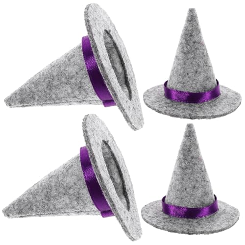 LOORGVEL 4 Stück Teiliges Mini Hexenhüte aus Filz Handliche Halloween Dekoration für Weinflaschen Kleine Bastel Hüte Spitze Mini Dekorationshüte für Halloween Party und DIY Zubehör von LOORGVEL