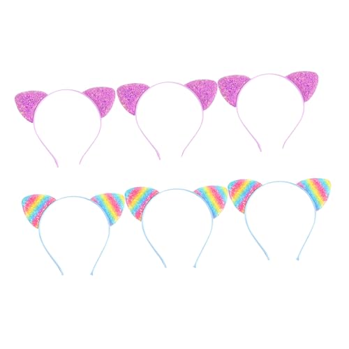 LOORGVEL 6 Stück Katzenohren Haarreif mit Pailletten Teiliges Regenbogen für Erwachsene Cosplay Haarschmuck für Partys Fotorequisiten und Kreative Looks von LOORGVEL