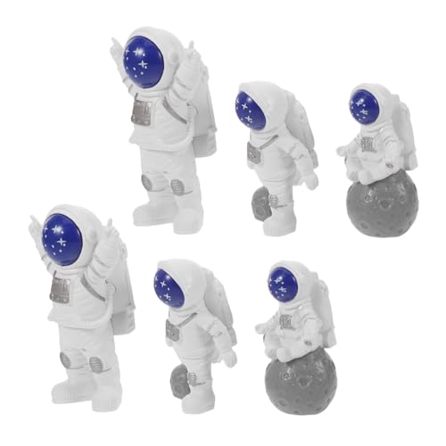 LOORGVEL 6 Stück Mini Astronaut Figuren aus Harz Weltraum-kuchendeko und Tischdeko für Kindergeburtstag Shower und Space-themenparty Pädagogisch Inspirierend und Vielseitig Einsetzbar von LOORGVEL