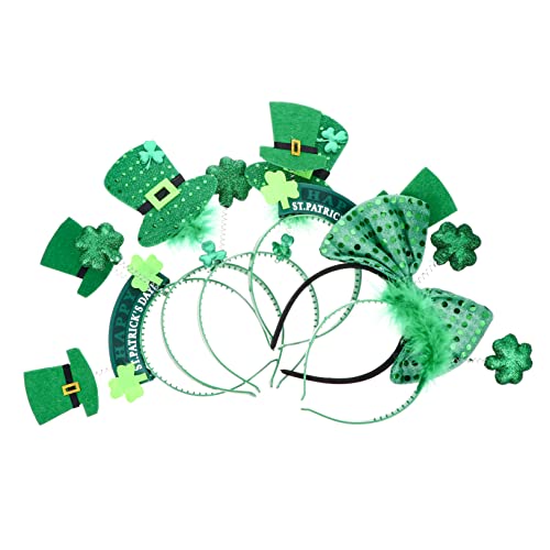 LOORGVEL 6 Stück Teiliges Patrick Day Haar Accessoire mit Grünen Kleeblatt Schleifen Leichter Langlebiger Stirnband Kopfschmuck für Familie und Haustiere für Karneval und Festlichkeiten von LOORGVEL