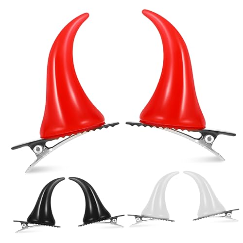 LOORGVEL 6 Stück Teiliges Teufelshörner Haarclips aus Resin mit Starkem Alligator Clip Halloween Haarschmuck für Damen Cosplay Kostüm Party Zubehör in Dunkel Weiß Rot von LOORGVEL