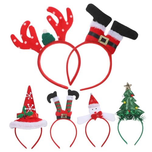 LOORGVEL 6 Stück Teiliges Weihnachts Stirnband mit Rentier Geweihen und Festlichen Motiven Leichte Bequeme Haar Accessoires für Erwachsene für Weihnachtsfeiern und Familienzusammenkünfte von LOORGVEL