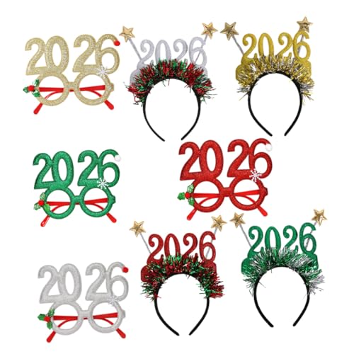 LOORGVEL 8 Stück Teiliges Silvester Party mit Glitzer Neujahrsbrille und Stirnband Festliches Accessoire für Silvesterfeiern Vielseitig Kombinierbar für Familien und Firmenveranstaltungen von LOORGVEL