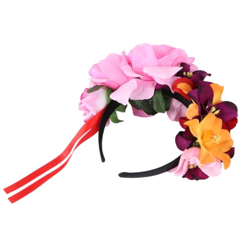 LOORGVEL Floral Haarreif mit Rosenkranz Rosa Blumenhaarbändchen für Festival und Halloween Party Modischer Kopfschmuck für Damen und Standardgröße Langlebiges Material von LOORGVEL