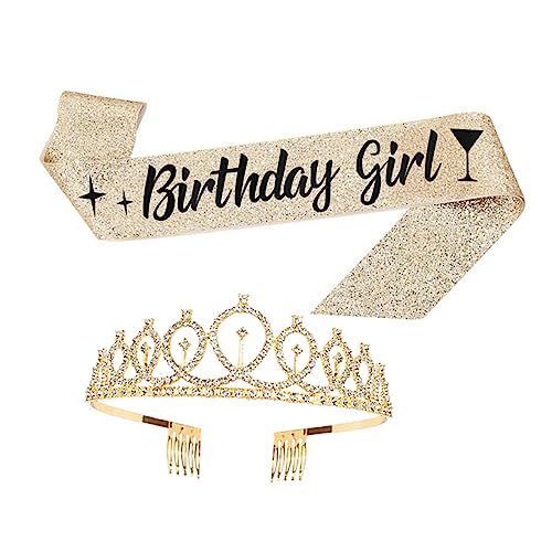 LOORGVEL Geburtstagskrone Set für Mädchen Dekorative Schärpe und Haarreif mit Strass für Party als Fotorequisite und Geburtstagszubehör LOORGVEL Geburtstagskrone Set für Mädchen Dekorative Schärpe und Haarreif mit Strass für Party als Fotorequisite und Geburtstagszubehör von LOORGVEL