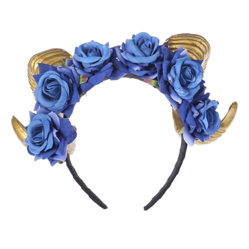 LOORGVEL Halloween Haarreif mit Samtigen Rosen und Schwarzen Hörnern Breites Gothic Stirnband Komfortabler Kopfschmuck für Damen für Kostüme Party und Fotoshootings von LOORGVEL
