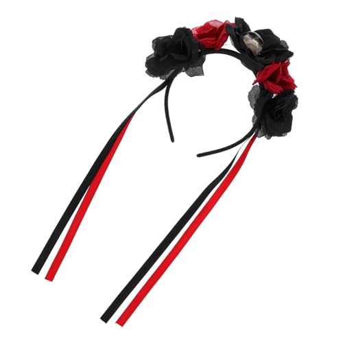 LOORGVEL Halloween Haarschmuck Damen Totenkopf Stirnband Cosplay Headdress Tag der Toten Party Kostüm Zubehör Rosa Blumenhaarreif von LOORGVEL