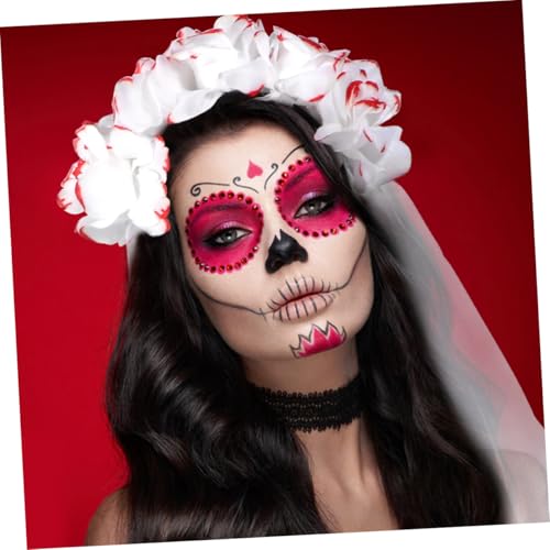 LOORGVEL Halloween Haarschmuck Day Of The Dead Haarreif mit Rosen und Blüten Blütenkrone Stirnband mit Schleier Langlebiges und Accessoire für Halloween und Totentag Party für Erwachsene von LOORGVEL