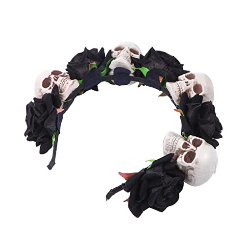 LOORGVEL Halloween Kopfschmuck Haarreif mit Schwarzen Rosen und Skull Totenköpfen Leichtes Bequemes Party Haarband für Damen und Mädchen für Festliche Kostümpartys und Foto Requisiten von LOORGVEL