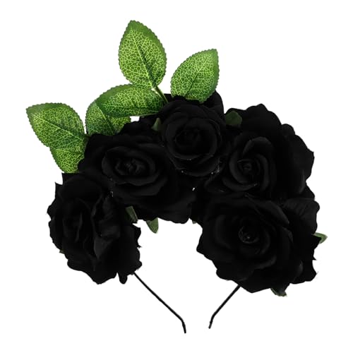 LOORGVEL Halloween Rosen Haarreifen Damen Künstlicher Blumenkranz mit Realistischer Rosenblüte Stilvolles Haarschmuck für Party Cosplay Karneval und Festliche Anlässe von LOORGVEL