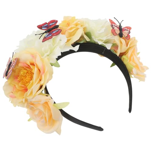 LOORGVEL Halloween Schmetterling Haarreif mit Künstlichen Blumen Mexikanischer Vintage Stil Leichter Party Kopfschmuck für Karneval und Themenpartys Detailreiche Blüten und von LOORGVEL