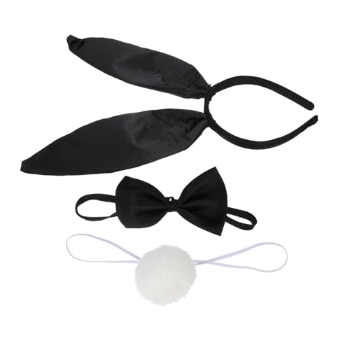 LOORGVEL Hasenohren Stirnband mit Satin Schleife und Plüsch Hasenschwanz Einfach zu Tragen Wiederverwendbar Kostümzubehör für Karneval Fasching und Kostümparty von LOORGVEL