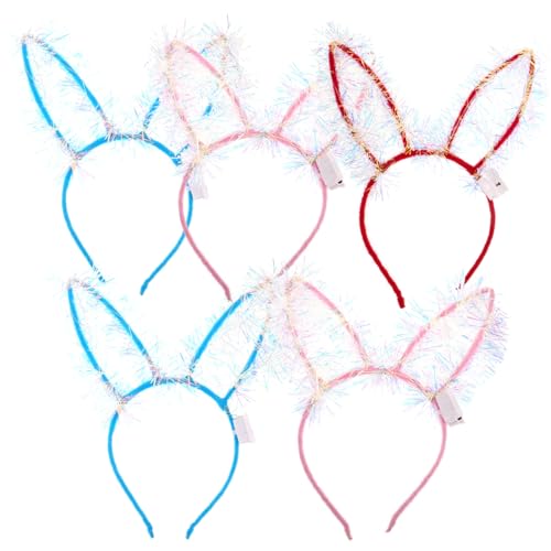 LOORGVEL Leuchtendes Haarband 5 Stücke mit Hasenohren Plüsch Design für Cosplay und Partys Geeignet für Erwachsene und Kinder Farbenfrohes Stirnband für Feiertage und Fotoshootings von LOORGVEL