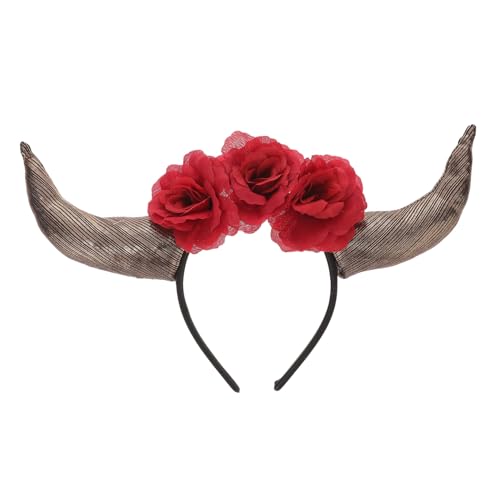 LOORGVEL Mexikanisches Day Of The Dead Horn Haarreif mit Roten Rosen Einzigartiges Festival haarschmuck für Damen Bequemes Party cosplay Accessoire von LOORGVEL