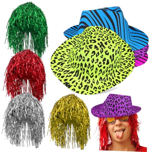 LOORGVEL Neon Party Kostüm Teilig mit Tiermuster und Bunten Tinsel Perücken Einheitsgröße für Erwachsene und Jugendliche Vielseitige Partyaccessoires für Geburtstag und Zufällige Farbe von LOORGVEL