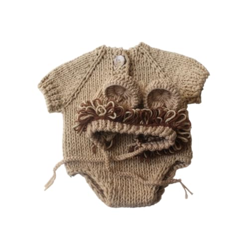 LOORGVEL Neugeborenen Fotografie Strampler Löwenmotiv Gestrickt Unisex Babyfotografie Requisiten Weiche Babykleidung Fotoshooting Outfit von LOORGVEL