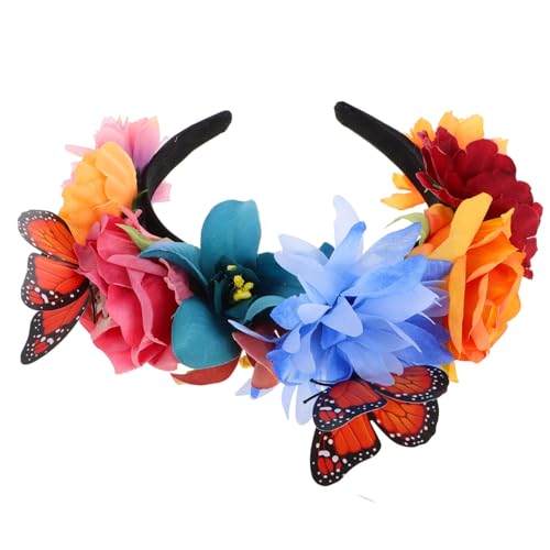LOORGVEL Simulierter Blumen Haarreif mit Schmetterlingen Bequemer Damen Kopfschmuck für Karneval Faschingskostüm und Festliche Anlässe Accessoire für Besondere Events von LOORGVEL