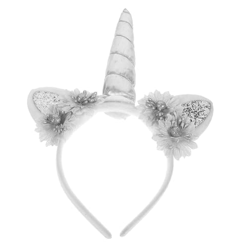 LOORGVEL Unicorn Stirnband mit Horn und Stoffblumen Lustiges Party haaraccessoire für Mädchen Komfortabler Haarschmuck für Einhorn kostüme und Festlichkeiten von LOORGVEL