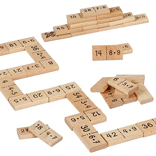 LOPOTIN 38TLG 1x1 Lernen Spiel Dominosteine Domino Kinder Rechnen Lernen Ab 5 Jahre Mathe Spielsteine Bausätze Spiel aus Holz Lernspielzeug für Grundschule Einschulung Geschenk von LOPOTIN