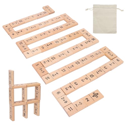 LOPOTIN 38TLG 1x1 Lernen Spiel Dominosteine Domino Kinder Rechnen Lernen Ab 5 Jahre Mathe Spielsteine Bausätze Spiel aus Holz Lernspielzeug für Grundschule Einschulung Geschenk von LOPOTIN