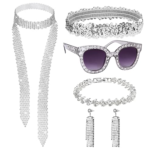 LOPOTIN 6TLG Disco Outfit Damen Accessoires 80er jahre Accessoires Abba Kostüm Damen 70er Jahre Bekleidung Hippie Accessoires Haarband Sonnenbrille für 1980s 1970s 60er Halloween Karneval Fasching LOPOTIN 6TLG Disco Outfit Damen Accessoires 80er jahre Accessoires Abba Kostüm Damen 70er Jahre Bekleidung Hippie Accessoires Haarband Sonnenbrille für 1980s 1970s 60er Halloween Karneval Fasching von LOPOTIN