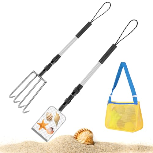 LOPOTIN Strand-Netz-Schaufel mit Netz-Strandtasche zum Sammeln, Kinder-Filter-Sandschaufel zum Aufheben von Muscheln, Haifischzahnsieb von LOPOTIN