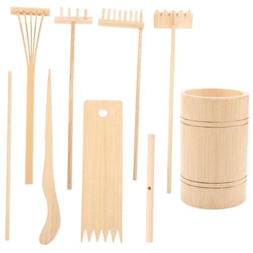 LOPUNER 1 Satz Gartenrechen Set Teiliges Zen Garten Werkzeug für Kreative Sandgärten Leichtes Holzmaterial für Zuhause Büro und Yogastudios Dekorativem Bambusbehälter von LOPUNER
