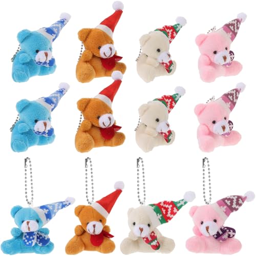 LOPUNER 12 Stück Weihnachtsbär Schlüsselanhänger aus Plüsch Niedliche Stofftier Anhänger für Taschen und Schlüssel Perfektes für Dekoration von LOPUNER