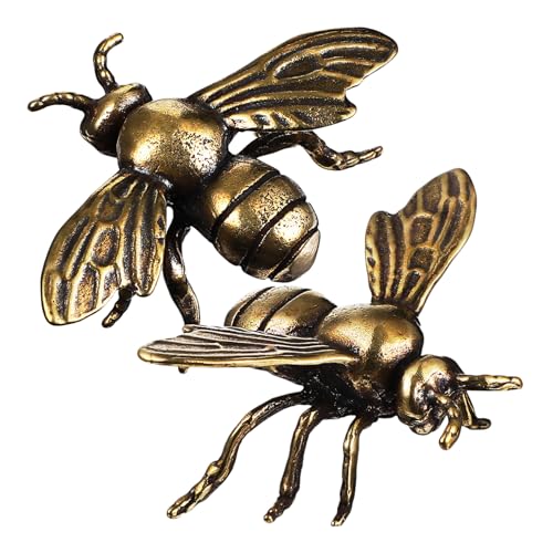 LOPUNER 2 Stück Handgefertigte Messing Bienenfiguren Dekorative Bienen für Büro und Zuhause Lustige Tischdeko Langlebige Ornamente aus Hochwertigem Messing von LOPUNER