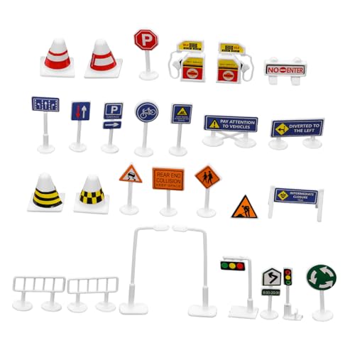 LOPUNER 28 Stück Teiliges Verkehrsschild Spielset für DIY Straßenverkehrszeichen Modell mit Sicherem Design Lehrreich und Kreativ für Rollenspiele und Verkehrssicherheit von LOPUNER