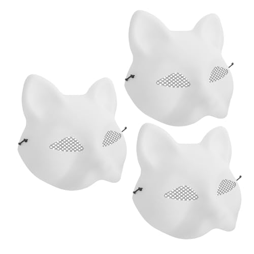 LOPUNER 3 Stück Katze Gesichtsmaske Fuchs Schwarze Maske Realistisch Tiermasken Diy -maske Leeres Kostüm Karikatur Party Für Cosplay Augen Schmucklos Unbemalt Kind Weiß Pvc von LOPUNER