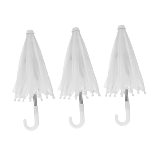 LOPUNER 3 Stück Mini-Regenschirm Kind Party Puppenregenschirm Mini- -Regenschirm realistisch Mini-Hausverzierung Micro-Szene Regenschirm Rollenspielzubehör Mini-Modelle Stoff Weiß von LOPUNER
