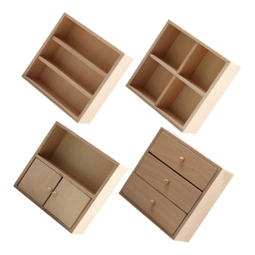 LOPUNER 4 Stück Miniaturmöbel Teilig aus Holz für Puppenhaus Realistische DIY Möbel für Schlafzimmer Kreatives Handfertigkeit und Kreativität von LOPUNER