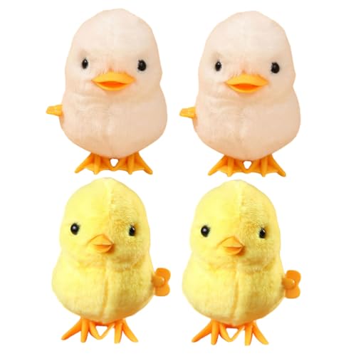 LOPUNER 4 Stück Teiliges Aufziehspielzeug mit Lustigen Beweglichen Plüschküken und Enten Bunte Wind Up Tiere für Fördert Aufmerksamkeit und Motorische Entwicklung als von LOPUNER
