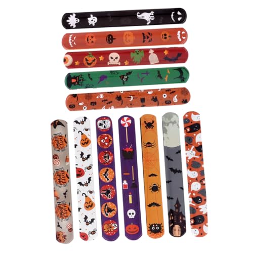 LOPUNER 48 Stück Teiliges Halloween Slap Armband Flexible Schnapparmbänder in Bunten Farben Wiederverwendbar und Robust Trendige Partyarmbänder für Kindergeburtstag von LOPUNER