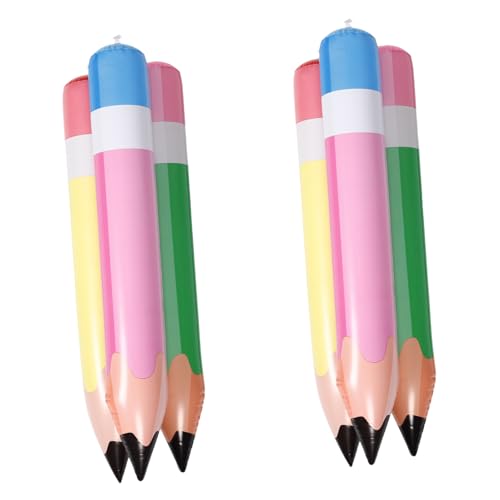 LOPUNER 6 Stück Aufblasbare Riesen Bleistifte Teiliges PVC Leichte Schulanfang Deko Bunte Hängende Klassenzimmer Partyballons für Garten und Abschlussfeier von LOPUNER