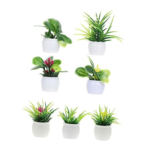 LOPUNER 7 Stück Mini-pflanzenmodell Grüne Verzierung Miniaturkunstpflanze Mini-künstliche Pflanzen Anlage Miniaturpflanzen Mini House Prop Puppenhausdekoration Plastik von LOPUNER