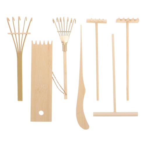 LOPUNER 7 Stück Teiliges Set Mini Sandwerkzeuge für Zen Kreative Sandrechen und Schaufeln aus Leichtem Holz für Entspannendes Indoor Sandspiel und Dekoration von LOPUNER