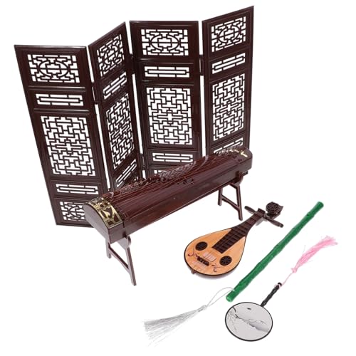 LOPUNER Dekoratives Miniatur Chinesisches Musikinstrument für Puppenhaus Fan Guzheng und Zither Zubehör für Möbel und Vintage Dekoration von LOPUNER
