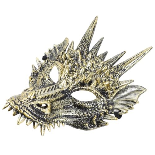 LOPUNER Drachenmaske Kostüm Halbgesichtsmaske Realistische Maske Halloween Gruselmaske Drachenmaske Maskenball Tier Horror Horror Für Cosplay Party Pelzmaske Coole Maske Kunststoff Golden von LOPUNER