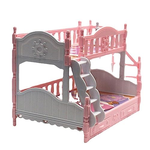LOPUNER Miniatur Doppelstockbett für Puppenhaus Rosa Dekoratives Zubehör für Kleine Möbel für Puppenmöbel und Mini Haus Dekoration von LOPUNER