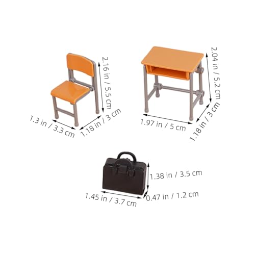 LOPUNER Miniatur Puppenhaus Möbel Klassenzimmer mit Schreibtischen Stühlen und Schulranzen Realistische Mini Schulmöbel Deko für Puppenhaus Klassenzimmer Zubehör von LOPUNER