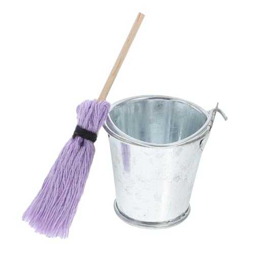 LOPUNER Miniatur Reinigungsset für Puppenhäuser Retro Mop mit Eimer Perfektes Zubehör für DIY Projekte und Kreative Fotografie für von Puppenhaus Zubehör von LOPUNER