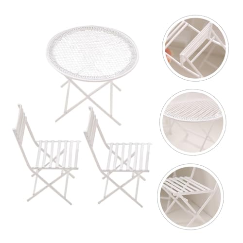 LOPUNER Miniatur Weißer Kaffee Tisch Stuhl für Mini Haus Dekoration und Puppenhaus Zubehör von LOPUNER