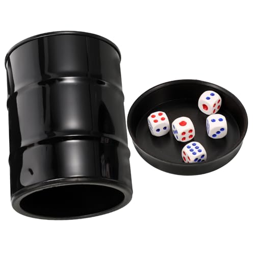 LOPUNER Würfelbecher Öltonnenform Würfel Shaker mit Würfeln Schwarz mit Sockel Leicht Tragbar Für Bar Party Ktv Spielzubehör von LOPUNER