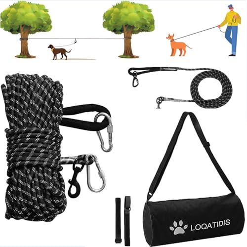3In1 Hundeleine aus Kabel, 50/100ft Tragbar Überkopf Trolley System. Reflektierende Hundeleine Training Seil für Camping Parks Wandern im Freien + große UmhängetascheSeil-15m+3m-Schwarz 3In1 Hundeleine aus Kabel, 50/100ft Tragbar Überkopf Trolley System. Reflektierende Hundeleine Training Seil für Camping Parks Wandern im Freien + große UmhängetascheSeil-15m+3m-Schwarz von LOQATIDIS