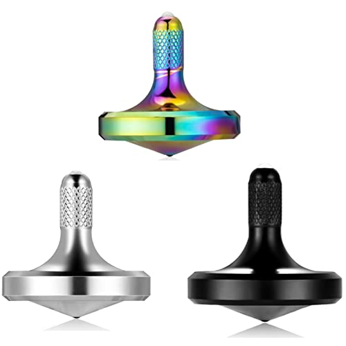 Edelstahl-Metallkreisel, Schleuderzeit über 8 Minuten, Tötungszeit Unterhaltung Dekompressions-Gyroskop-Spielzeug, einfache Arbeit lustiges Zappel-Spielzeug (3PCS Schwarz+ Silber+Bunt/L) von LOQATIDIS
